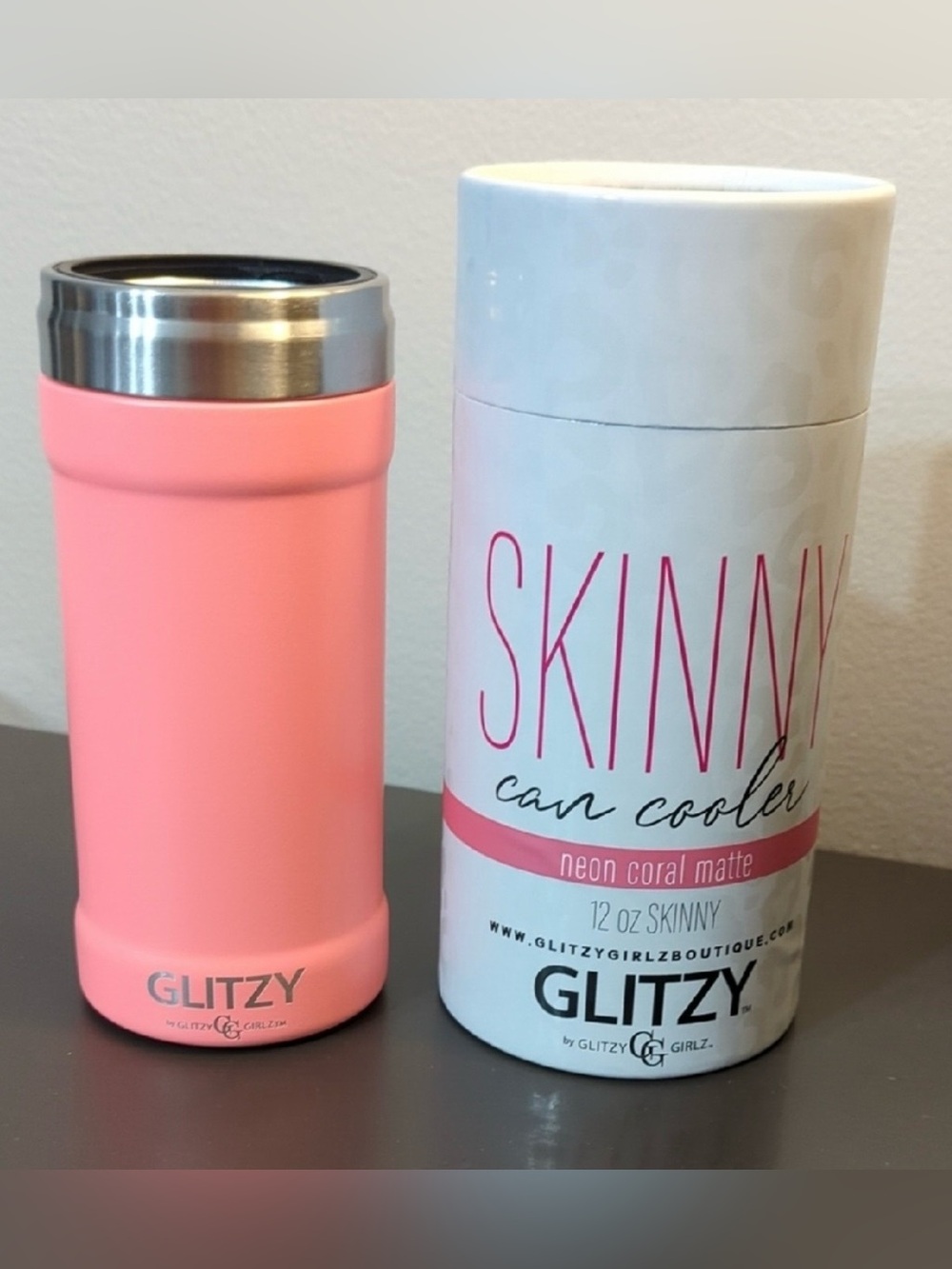 Glitzy Neon Coral Matte Skinny Can Cooler for 12oz skinny cans! NIP